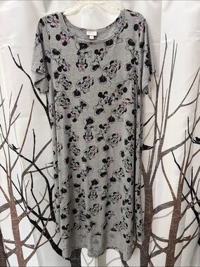 LuLaRoe Gray Minnie Mouse Midi Dress with Pink Accents